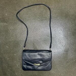 Vintage‎ US Pat Black Leather Fold Over Crossbody Purse